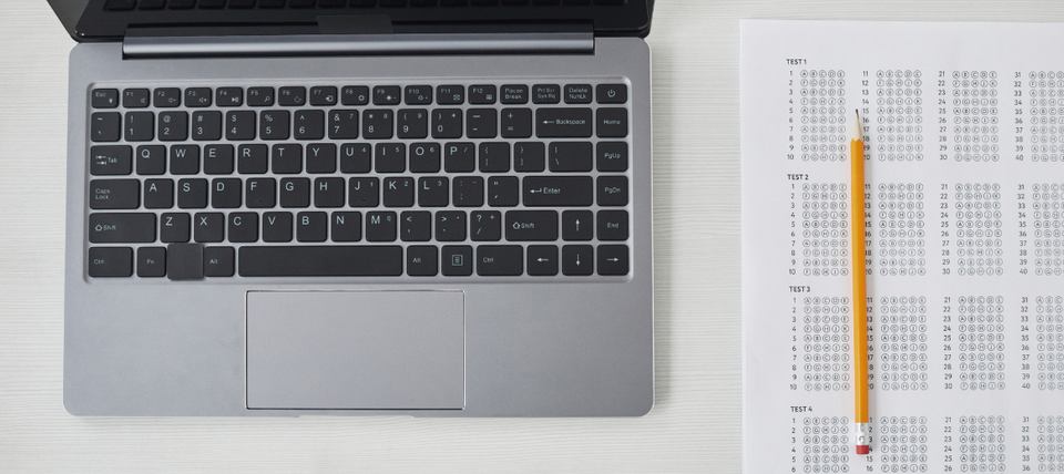 A laptop computer with a test form