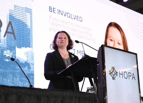 Jolynn Sessions giving her incoming president's address at HOPA