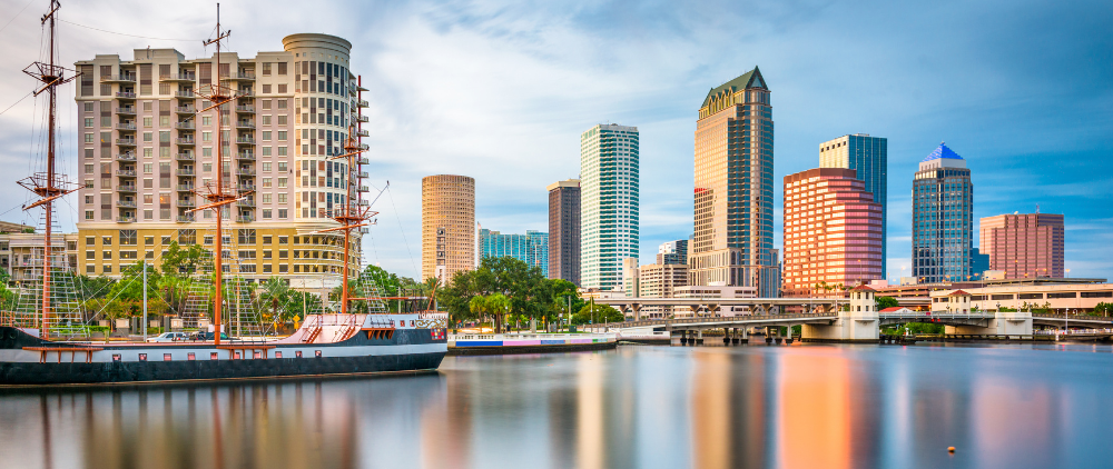 Tampa Bay skyline from water facing in