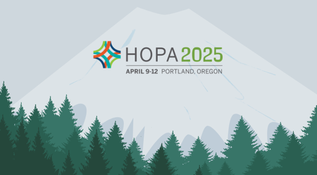 mountain and trees with HOPA2025 logo